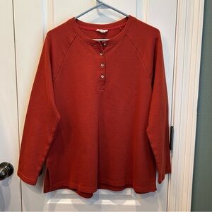 Cotton Bleu Women’s Brick Red Waffle Knit Qtr. ButtonLong Sleeve Henley Top SM